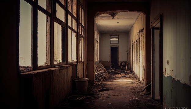 Photographie professionnelle de l'intérieur d'un bâtiment abandonné