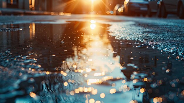 Photographie professionnelle Le reflet enchanteur d'un enfant sur une flaque d'eau