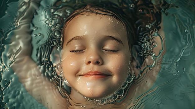 Photographie professionnelle Le visage d'un enfant émergeant de l'eau Image captivante