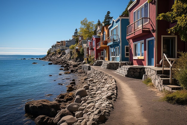 Photographie d'une rangée de maisons aux couleurs vives