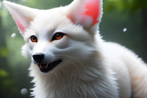 Une photographie rapprochée d'un majestueux esprit kitsune à longue oreille Un regard intense d'un renard rouge sauvage