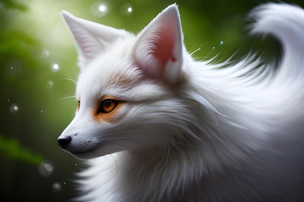 Une photographie rapprochée d'un majestueux esprit kitsune à oreilles longues Le regard intense d'un renard rouge sauvage