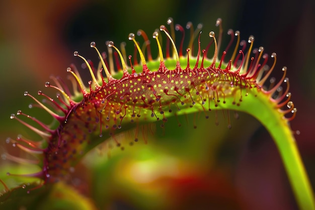 Une photographie rapprochée d'une plante carnivore aux brindilles menaçantes prêtes à piéger sa proie