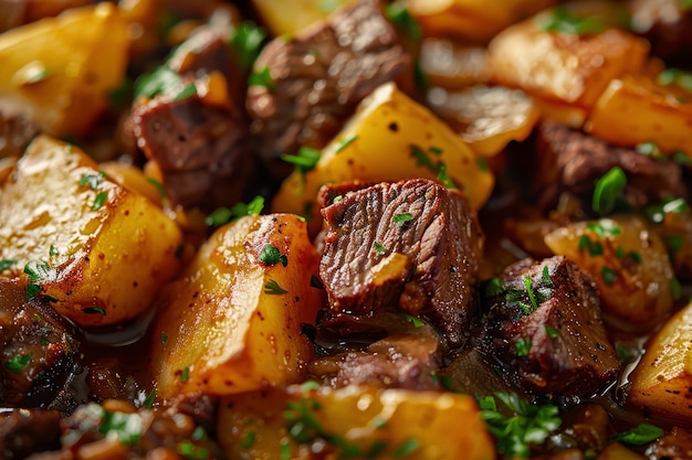 Photo une photographie rapprochée d'un ragoût de bœuf avec des pommes de terre