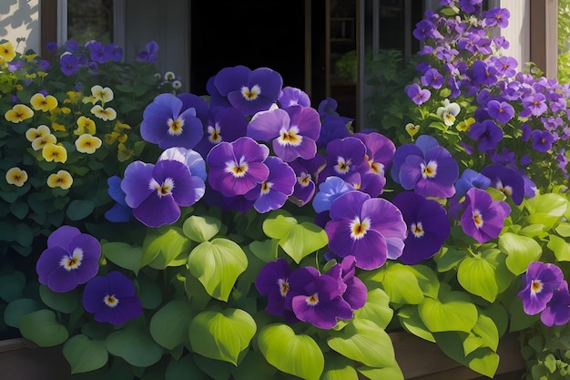 Photographie réaliste de fleurs de Pansy dans un jardin de la beauté de la nature capturée générée par Ai