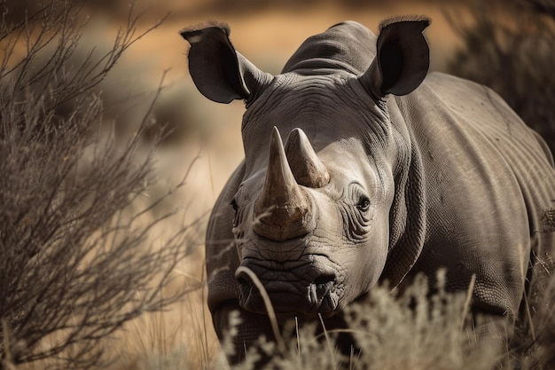 Une photographie d'un rhinocéros à l'état sauvage