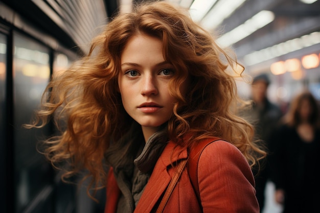 Photographie de rue d'une jeune femme dans le métro