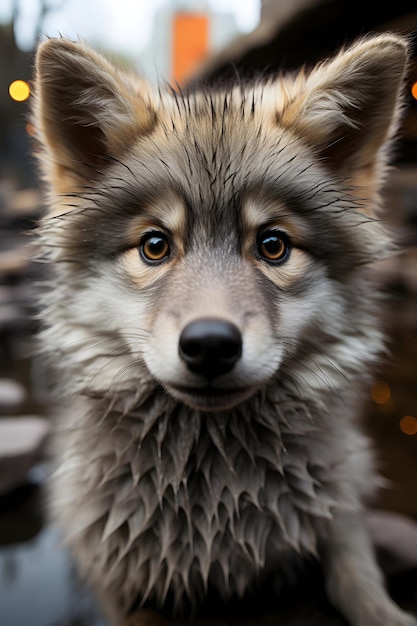 Photographie de selfie drôle de bébé loup mignon se bouchent