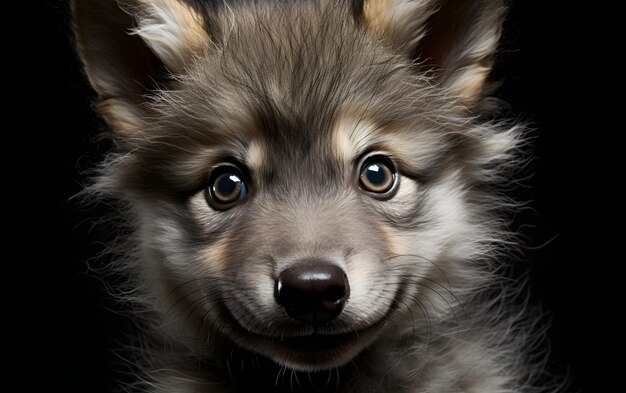 Photographie de selfie drôle de bébé loup mignon se bouchent