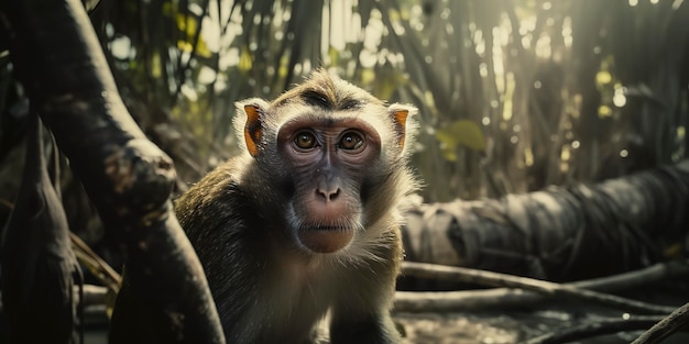 Une photographie d'un singe dans la jungle