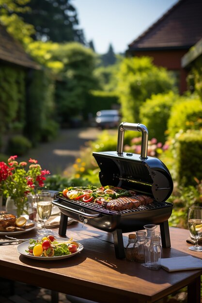 Photo photographie d'une soirée barbecue en plein air