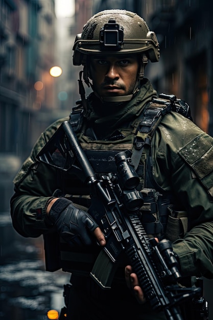 photographie d'un soldat des forces spéciales debout