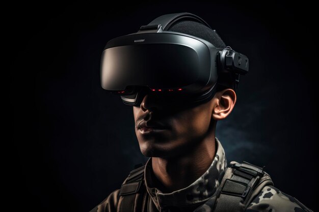 Photographie d'un soldat portant des lunettes de réalité virtuelle Technologie VR militaire