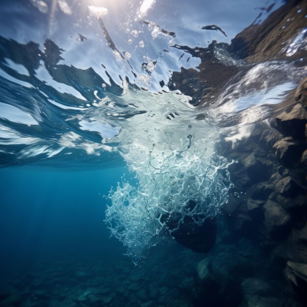 Photo photographie sous-marine d'une personne sautant dans l'eau