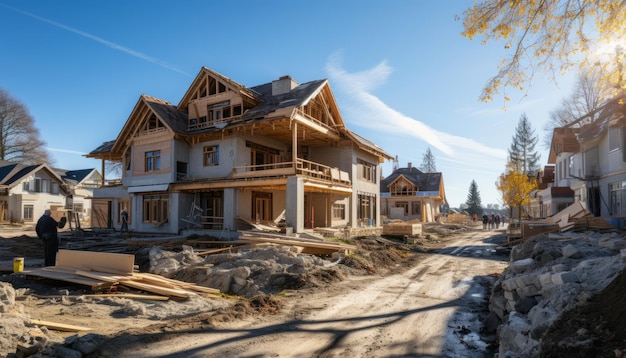 Photographie de stock de haute qualité Construction de nouvelles maisons dans un nouveau quartier résidentiel