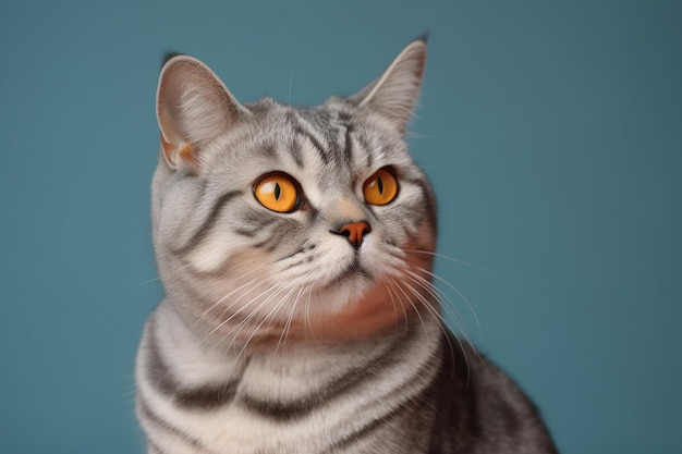 Photographie en studio d'un chat à poil court américain sur fond coloré