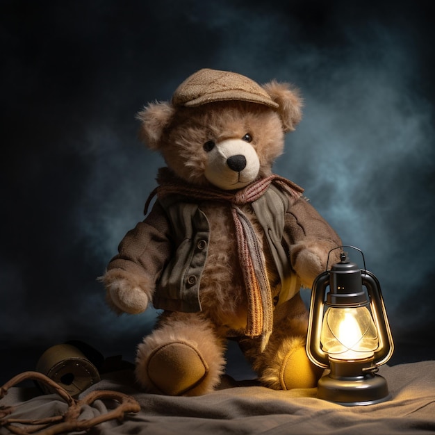 photographie en studio d'un ours en peluche, éclairage au nadir