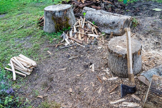 Photo photographie sur le thème grande hache en acier avec manche en bois