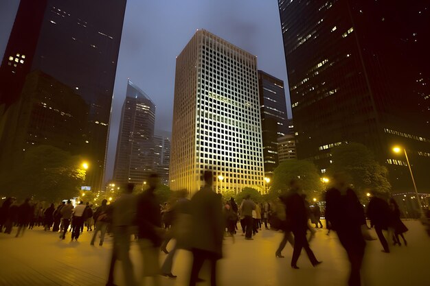 Photographie en time-lapse de gens en mouvement rapide et occupés dans la ville la nuit