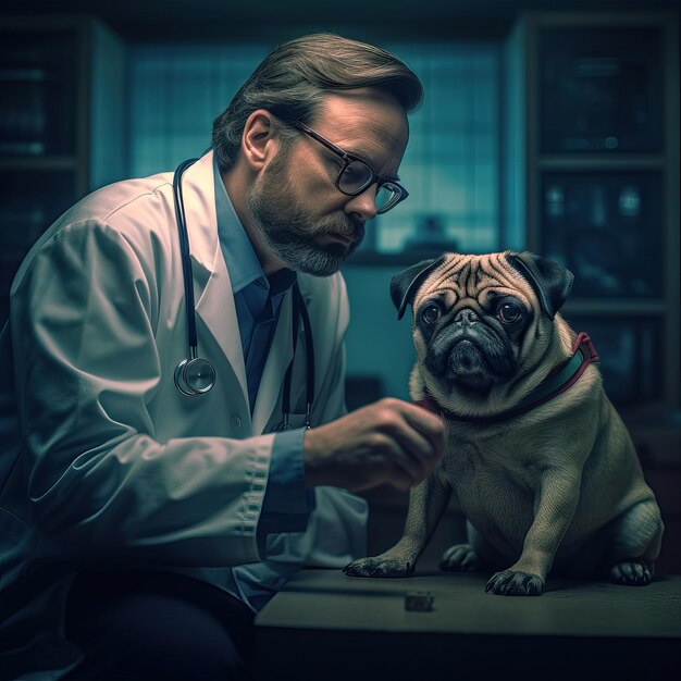 Photographie d'un vétérinaire en consultation avec un chien