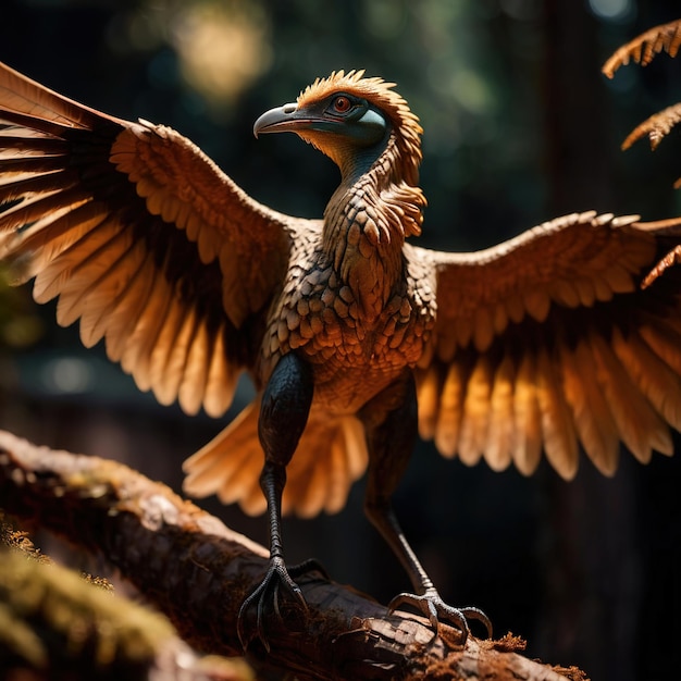 La photographie de la vie sauvage de l'animal préhistorique Archaeopteryx et du dinosaure