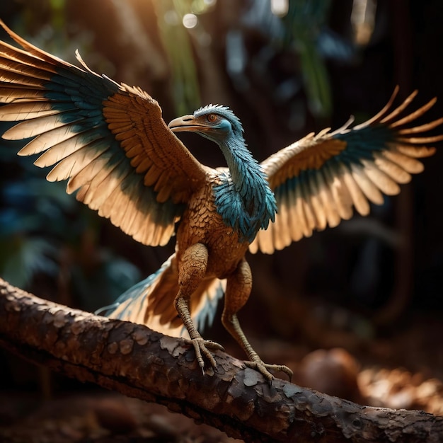 La photographie de la vie sauvage de l'animal préhistorique Archaeopteryx et du dinosaure