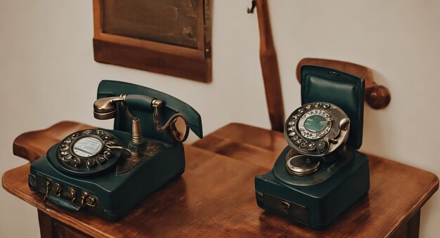 Photo photographie vieux téléphone sur la table une génération