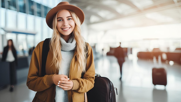 Photographie vue de devant un sourire heureux une jeune femme tenant