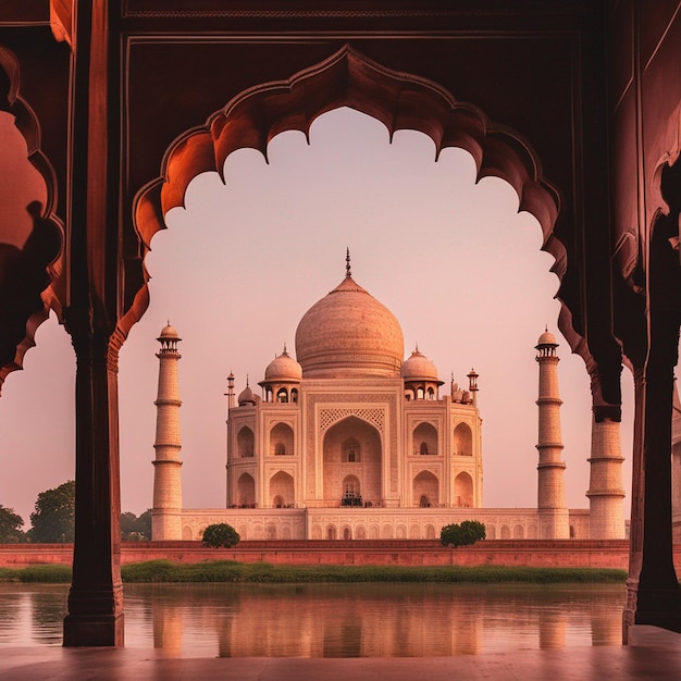 Une photographie de vue de face de vue latérale d'Agra Taj Mahal