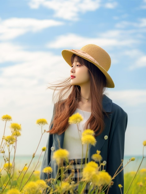 Photographier une jeune Coréenne avec un concept de mode de style coréen