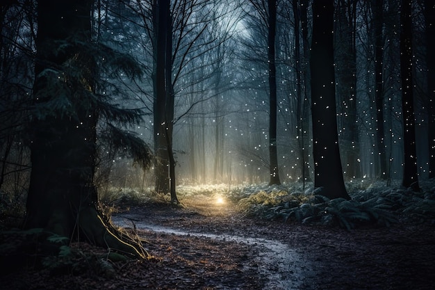 Photographier la lumière de la forêt dans la nuit