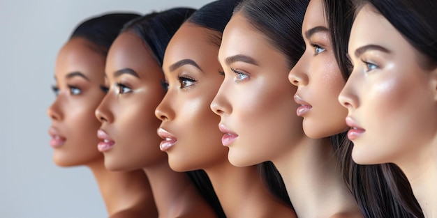 Photographier un profil latéral de quatre femmes avec des tons de peau différents chaque femme a leur visage parfait