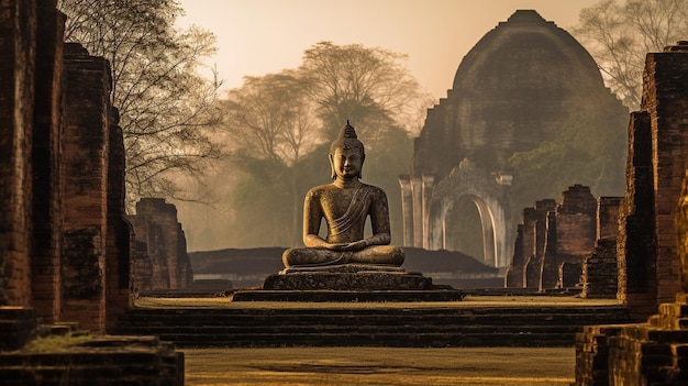 Photographier la statue de Bouddha dans les ruines du temple de Sukhothai en Thaïlande GENERATE AI