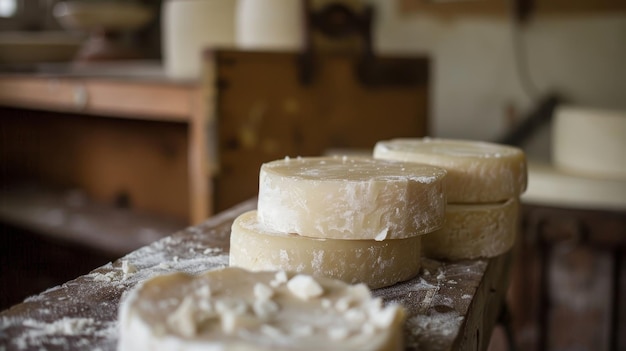 Photo photographies détaillées d'une crémerie de ferme produisant des fromages et des produits laitiers artisanaux à partir d'animaux pâturés illustration générée par l'ia