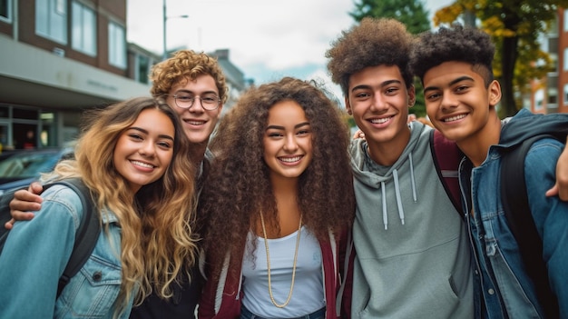 Photographies d'enfants multiraciaux s'amusant et retournant en classe GENERATE AI