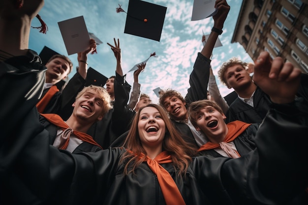 Photo photographies d'étudiants à angle bas avec diplôme