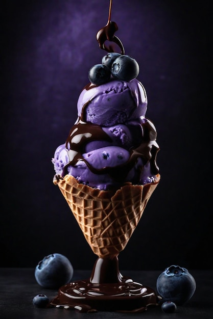Photography_of_delicious_ice_cream_with_chocolate_blue_ Fond d'écran HD 8K Image photographique de stock