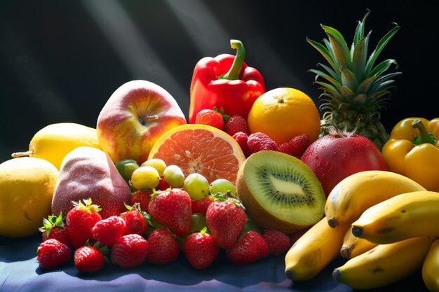 Photo photoréalisme style pousse de fruits sur fond de plaine sombre