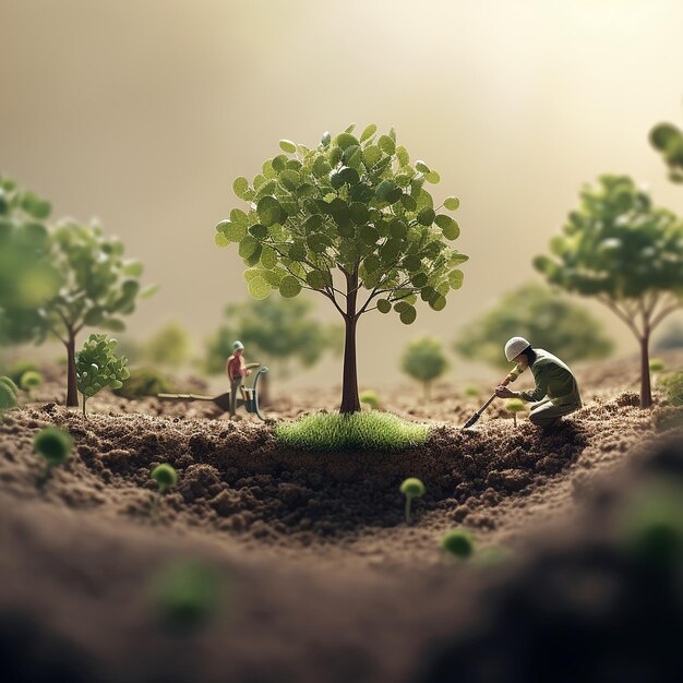 Photo des photos 3d d'une communauté plantant des plantes dans le jardin