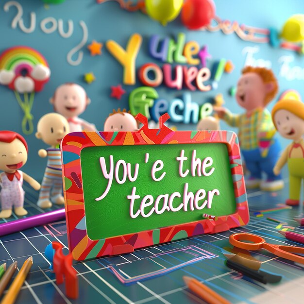 Photo des photos 3d de enfants écrivant à la main vous êtes le meilleur enseignant les valeurs et l'importance des enseignants