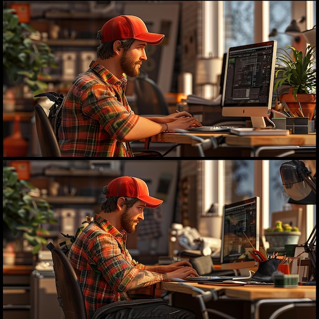 Des photos 3D d'un homme travailleur faisant son travail.