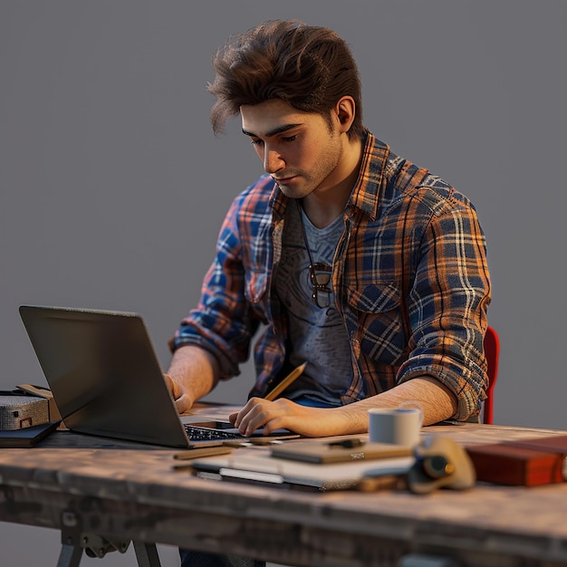 Des photos 3D d'un homme travailleur faisant son travail.