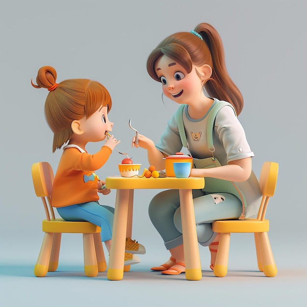 Photos 3D de jeunes mères enseignant les étiquettes de base du jeu