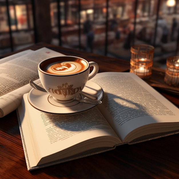 Des photos 3D d'un livre et d'un café