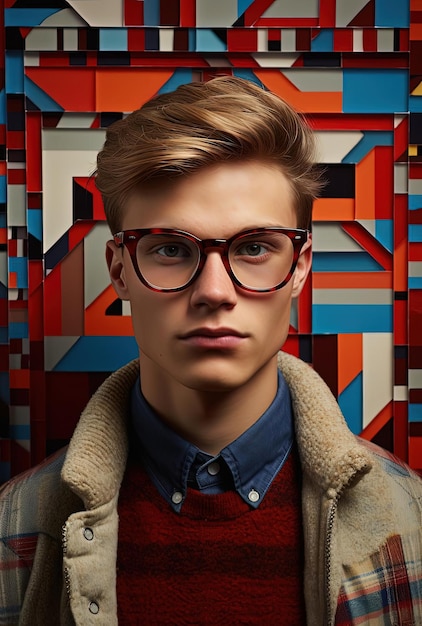 photos du jeune homme avec des lunettes et dans le style de motifs abstraits