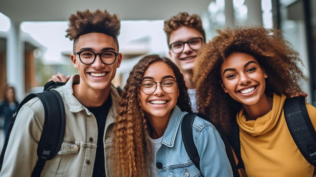 Photo des photos d'enfants multiraciaux qui s'amusent et retournent en classe generate ai