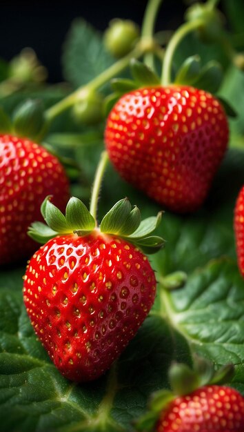 photos de fraises fraîches sur une table en bois