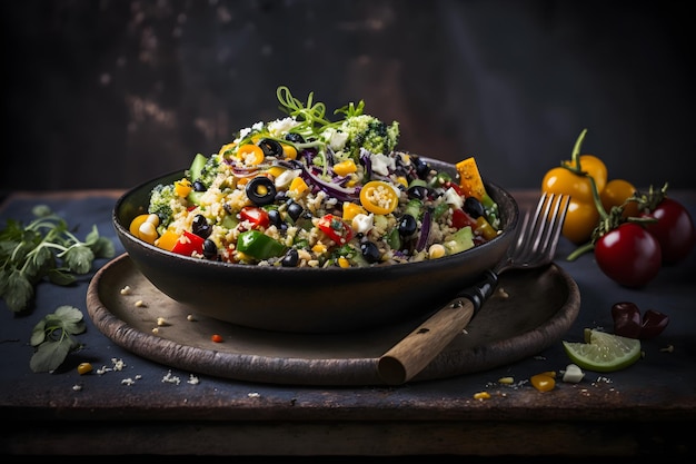 photos de nourriture végétarienne salade de quinoa. Couleurs vibrantes, textures de ce super aliment sain, vert frais