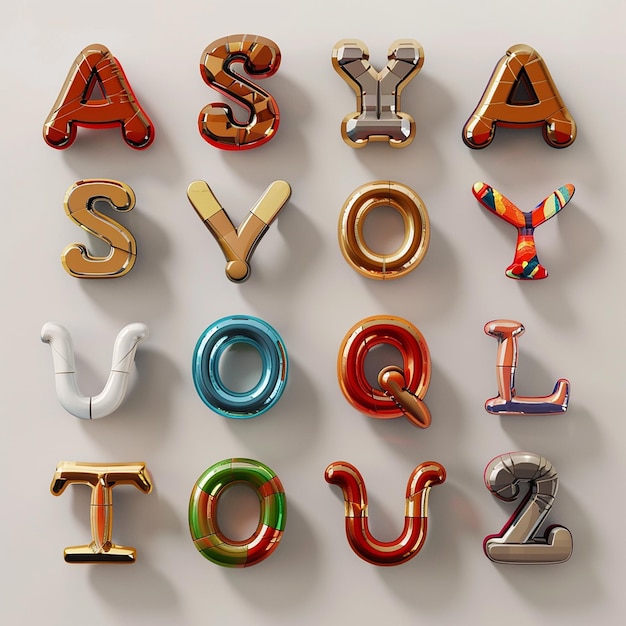 Des photos rendues en 3D d'alphabets