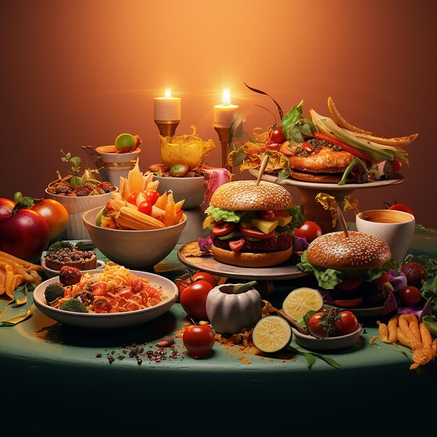 Photos rendues en 3D de la nourriture et du repas